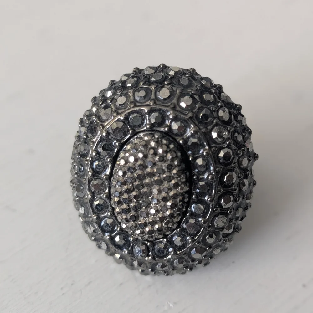 3 Adjustable Size Statement Rings Silver and Marcasite Floral
